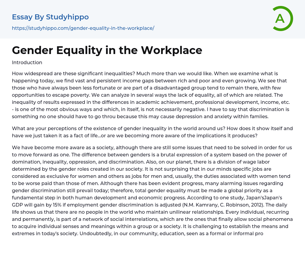 gender equality in the workplace essay