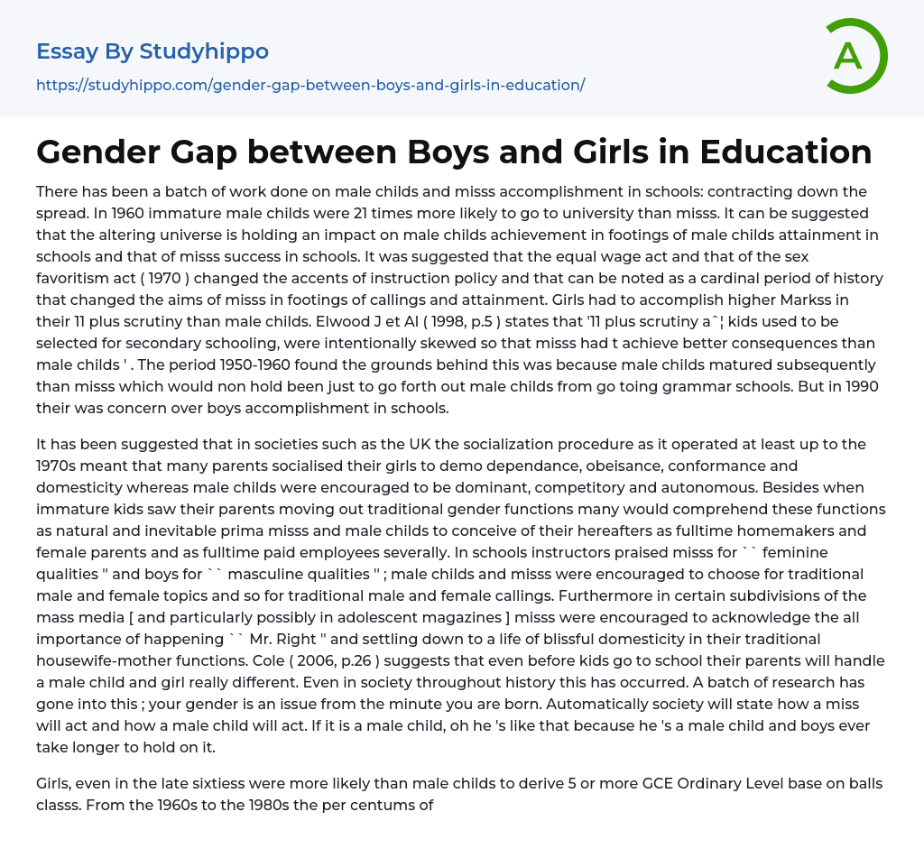 Gender Gap between Boys and Girls in Education Essay Example
