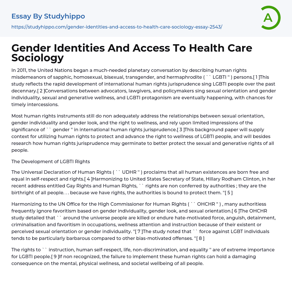 Gender Identities And Access To Health Care Sociology Essay Example
