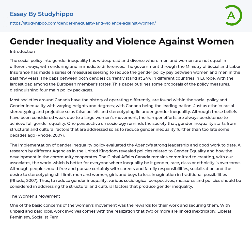 Gender Inequality and Violence Against Women Essay Example