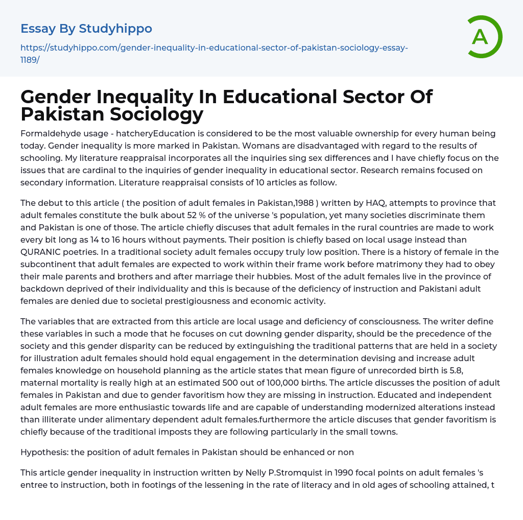 gender equality in pakistan essay