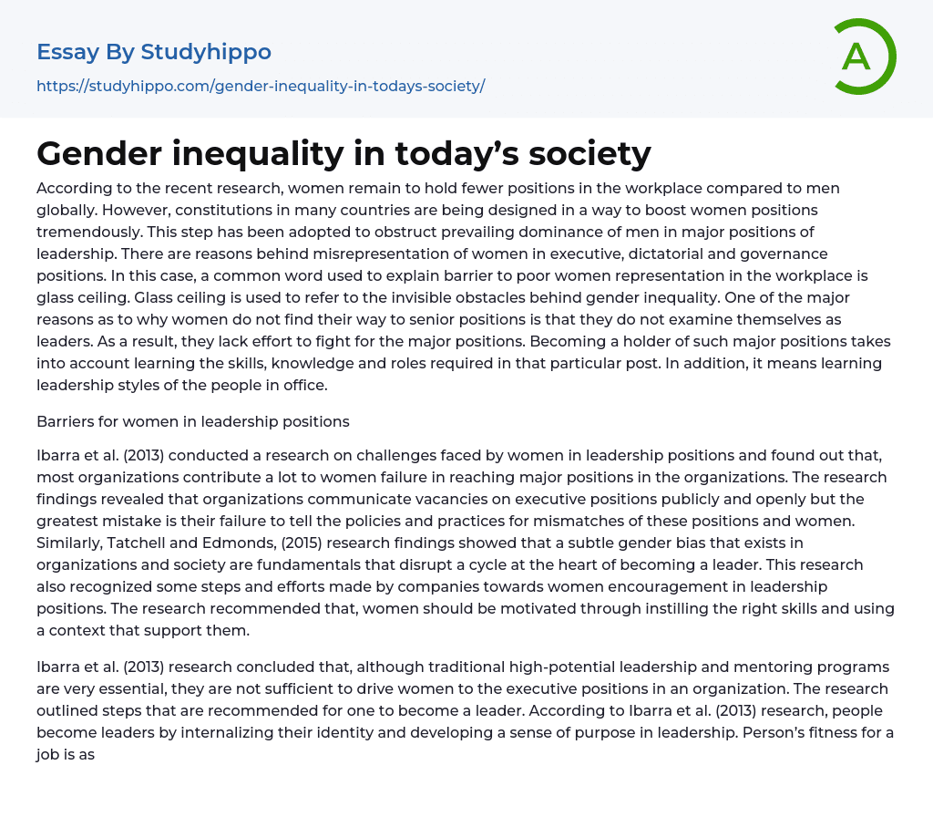 Gender inequality in today’s society Essay Example