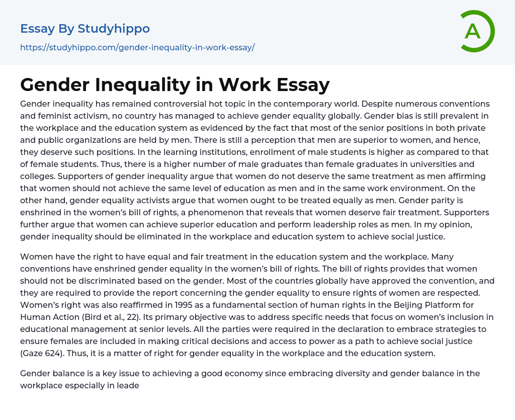 Gender Inequality in Work Essay