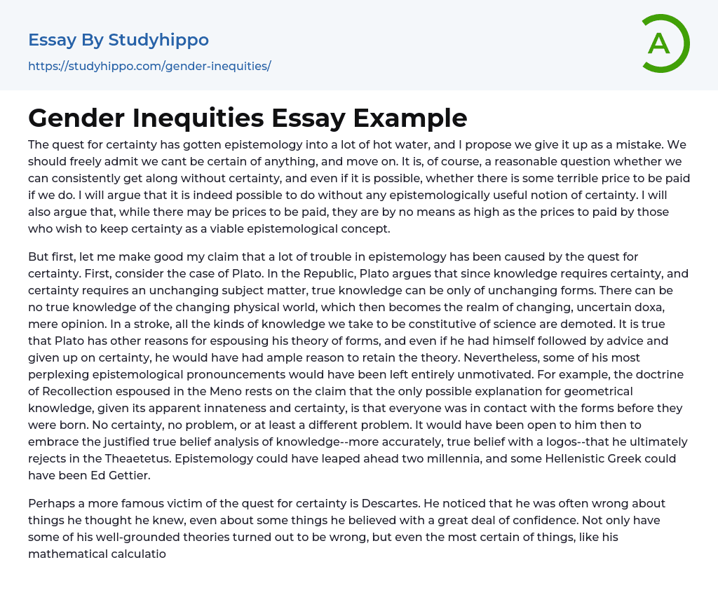 Gender Inequities Essay Example