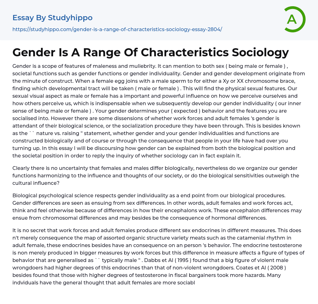 Gender Is A Range Of Characteristics Sociology Essay Example