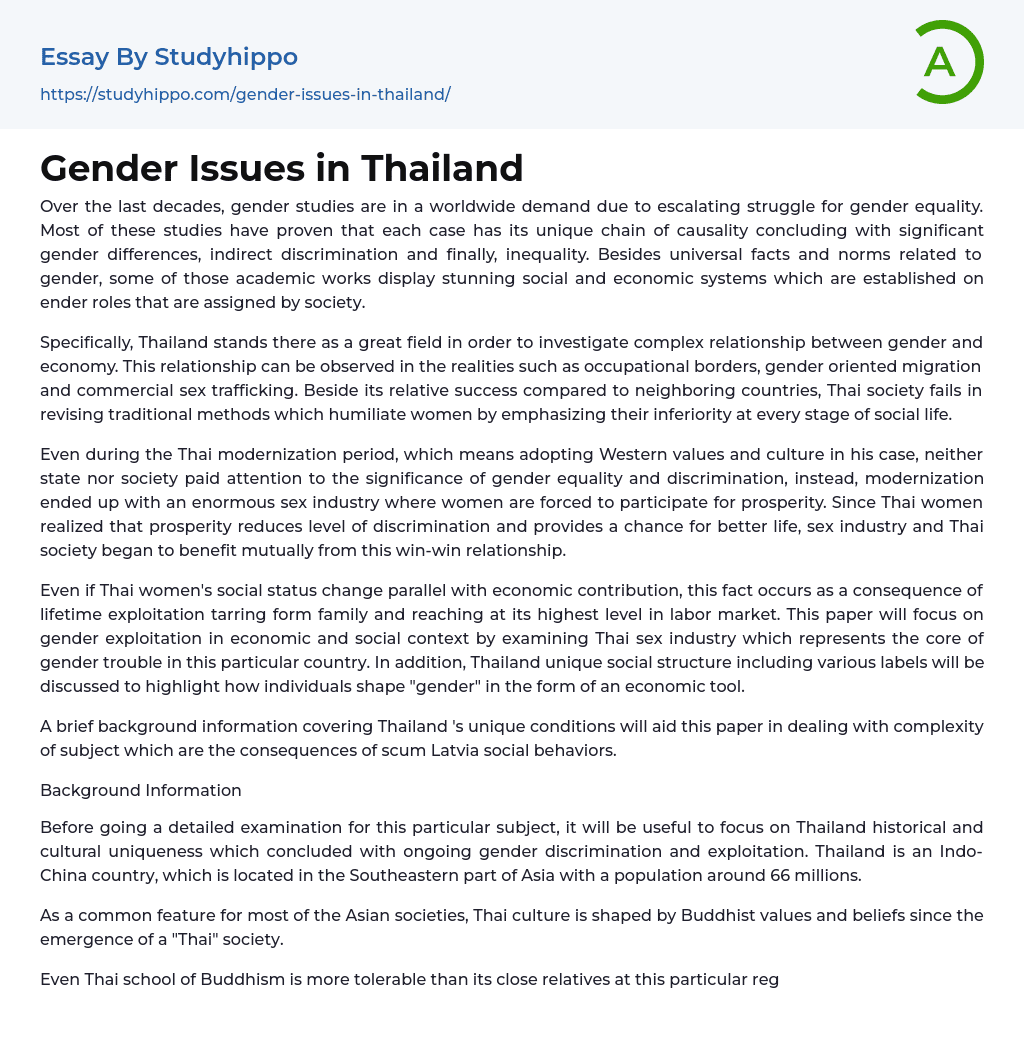 Gender Issues in Thailand Essay Example