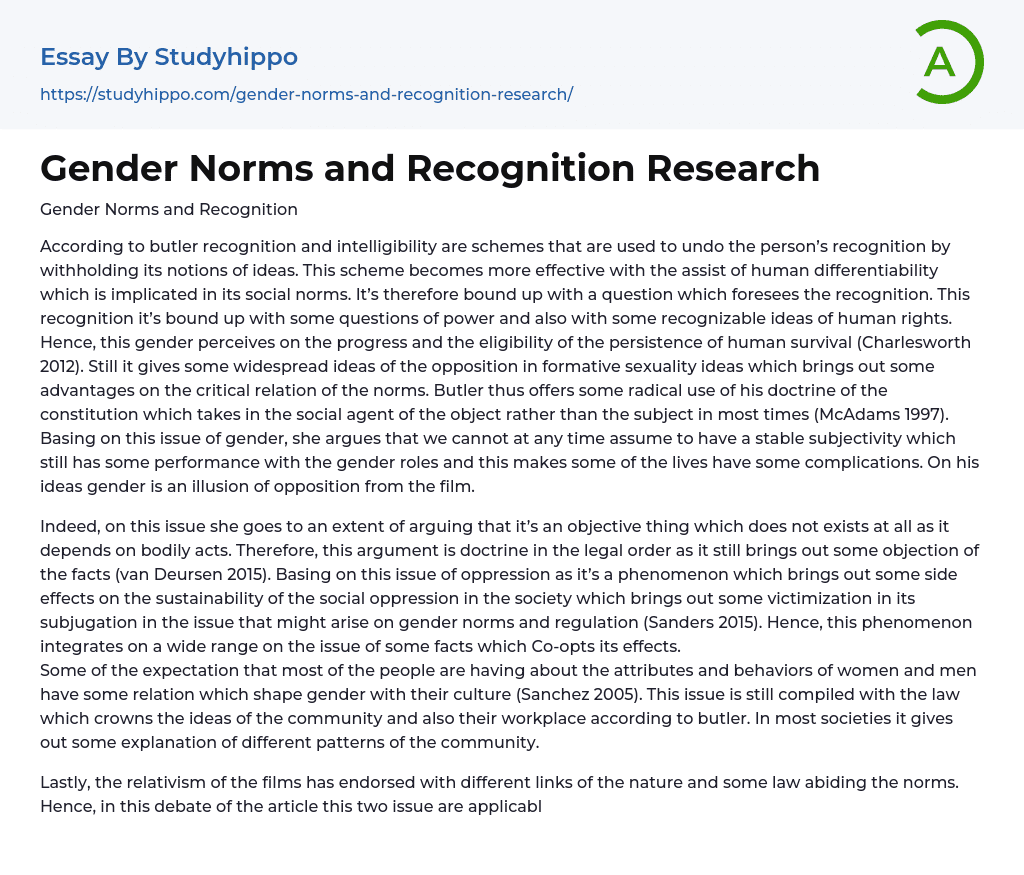 Gender Norms and Recognition Research Essay Example
