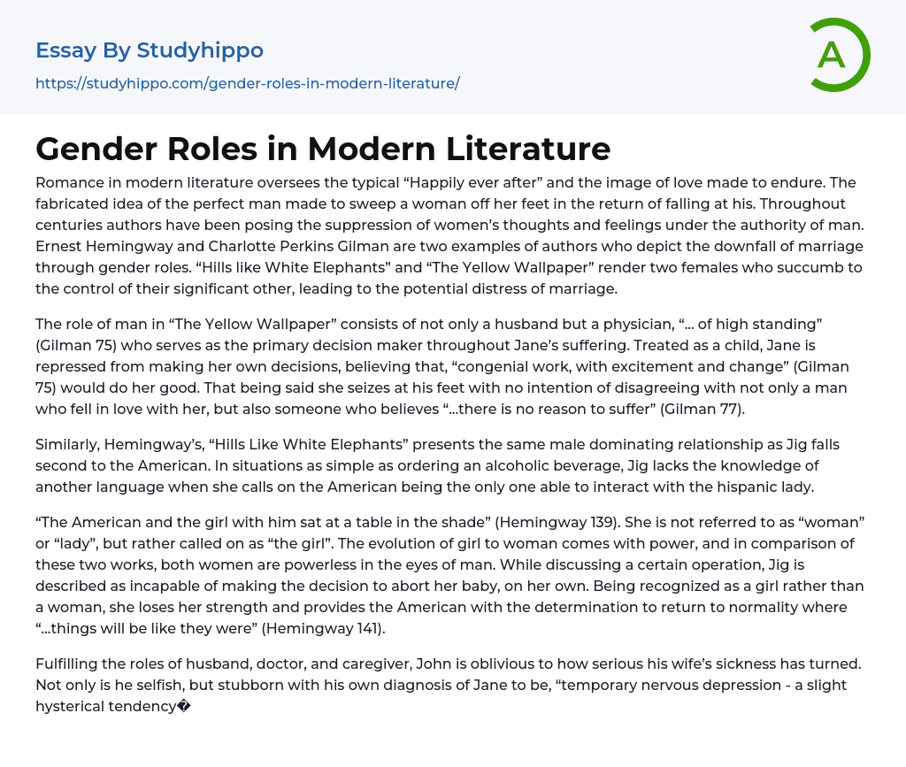 Gender Roles in Modern Literature Essay Example