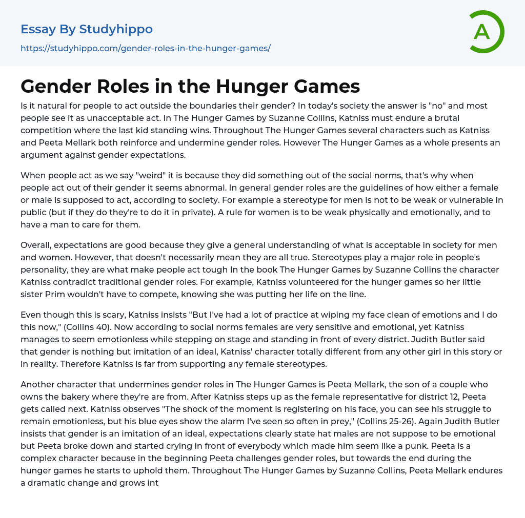 Gender Roles in the Hunger Games Essay Example