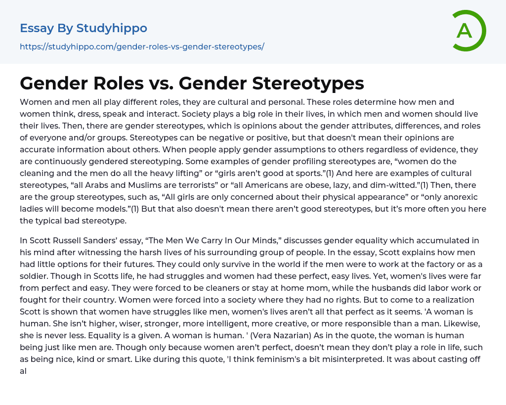 Gender Roles vs. Gender Stereotypes Essay Example