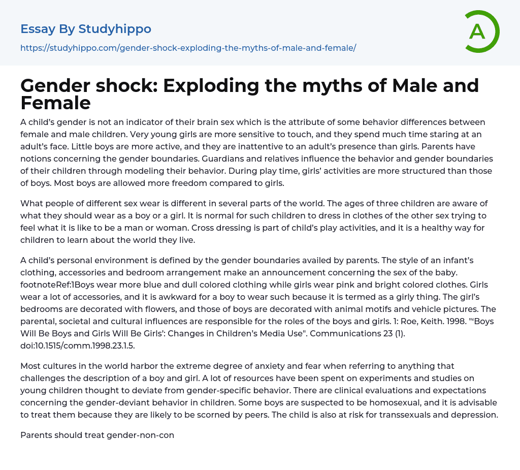 Gender shock: Exploding the myths of Male and Female Essay Example