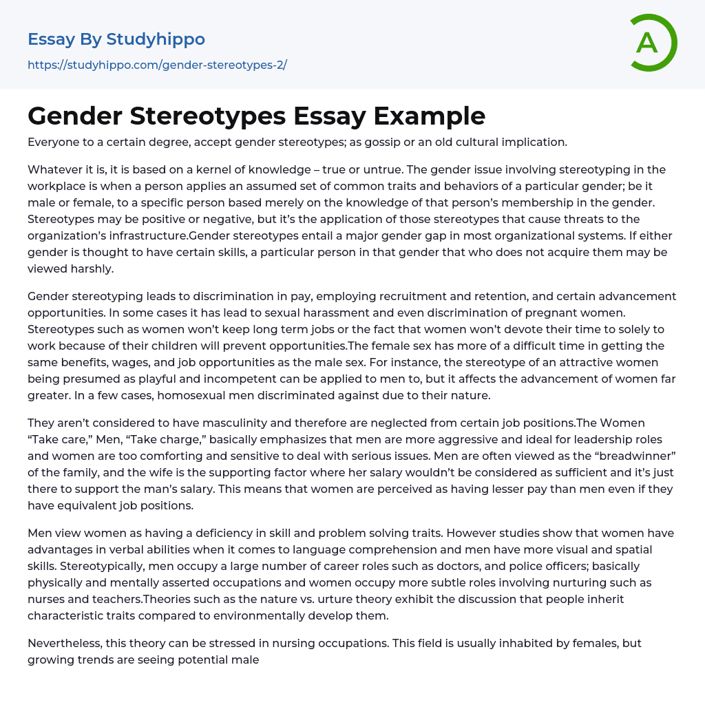 Gender Stereotypes Essay Example
