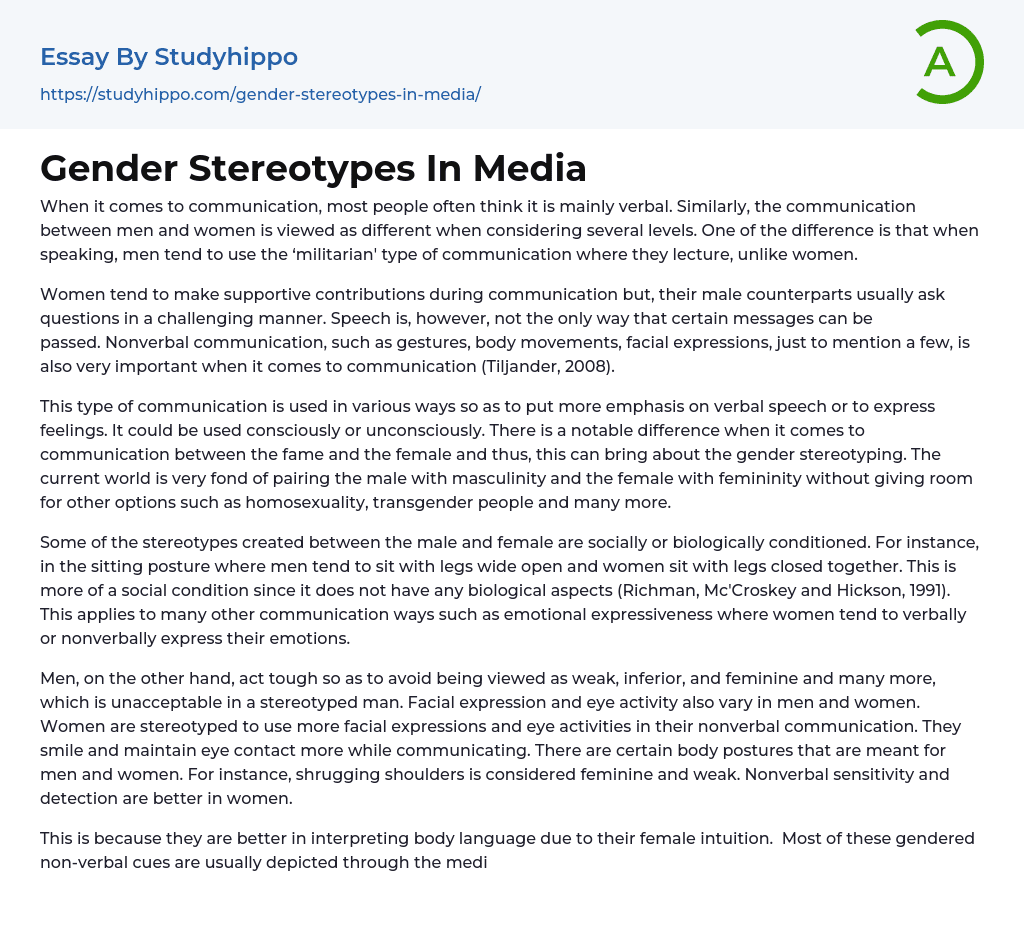 gender stereotypes essay 300 words