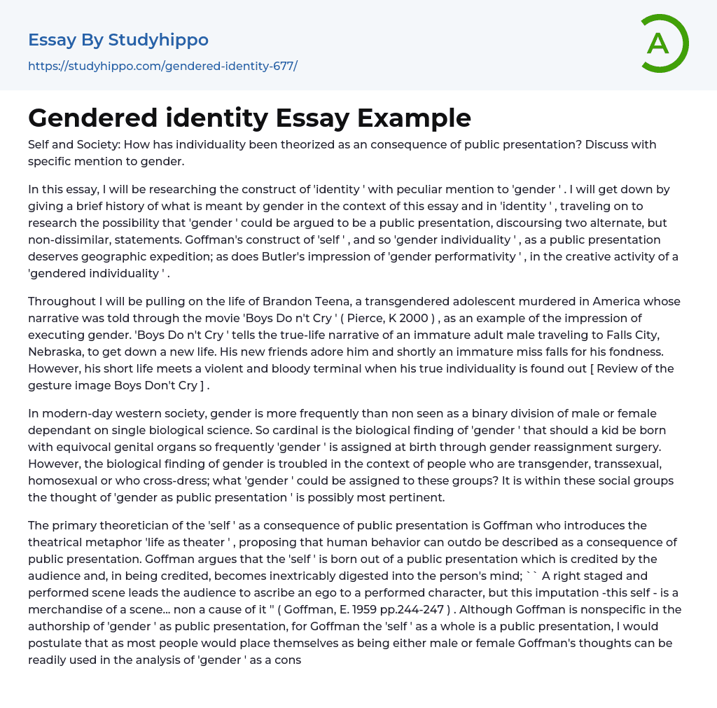 Gendered identity Essay Example