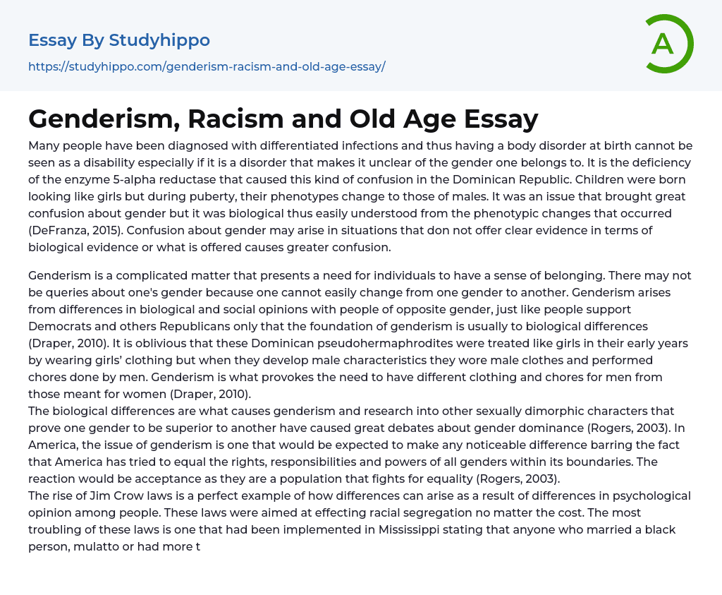 Genderism, Racism and Old Age Essay