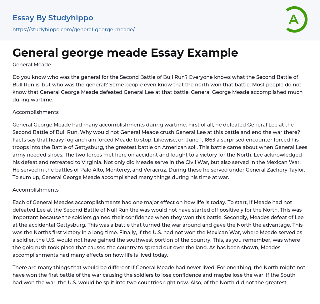 General george meade Essay Example