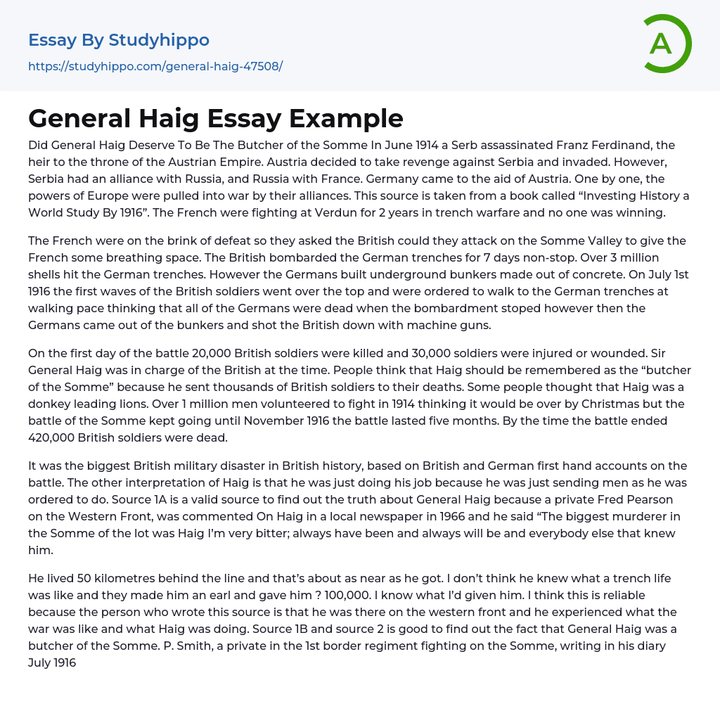 General Haig Essay Example