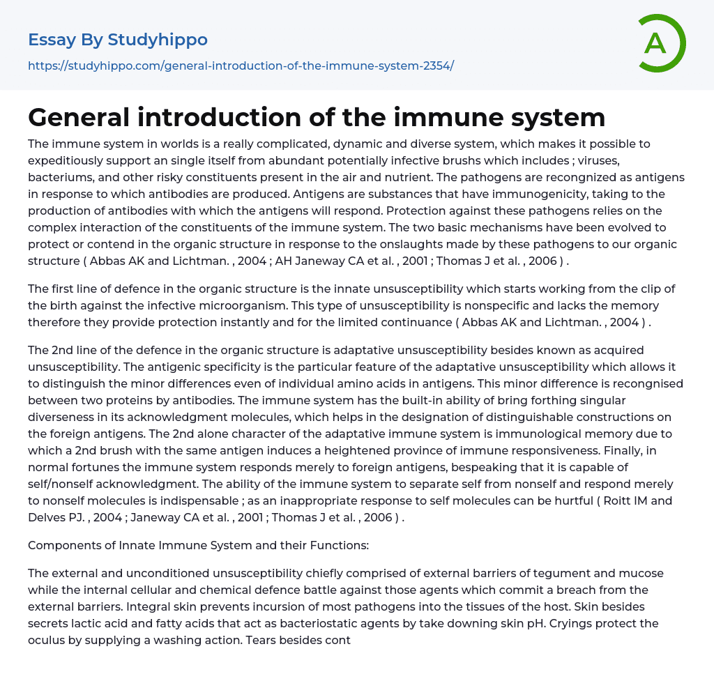 write a long essay about immune system