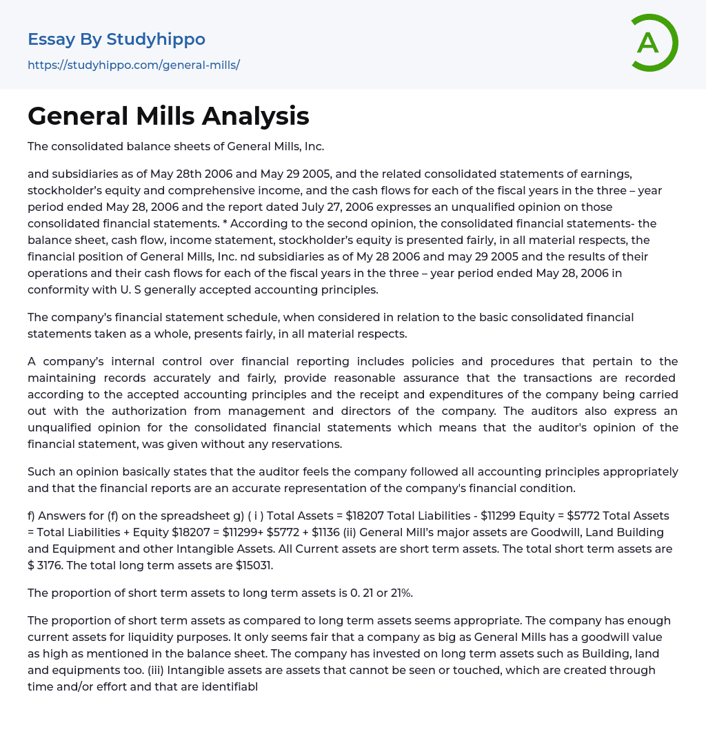 General Mills Analysis Essay Example