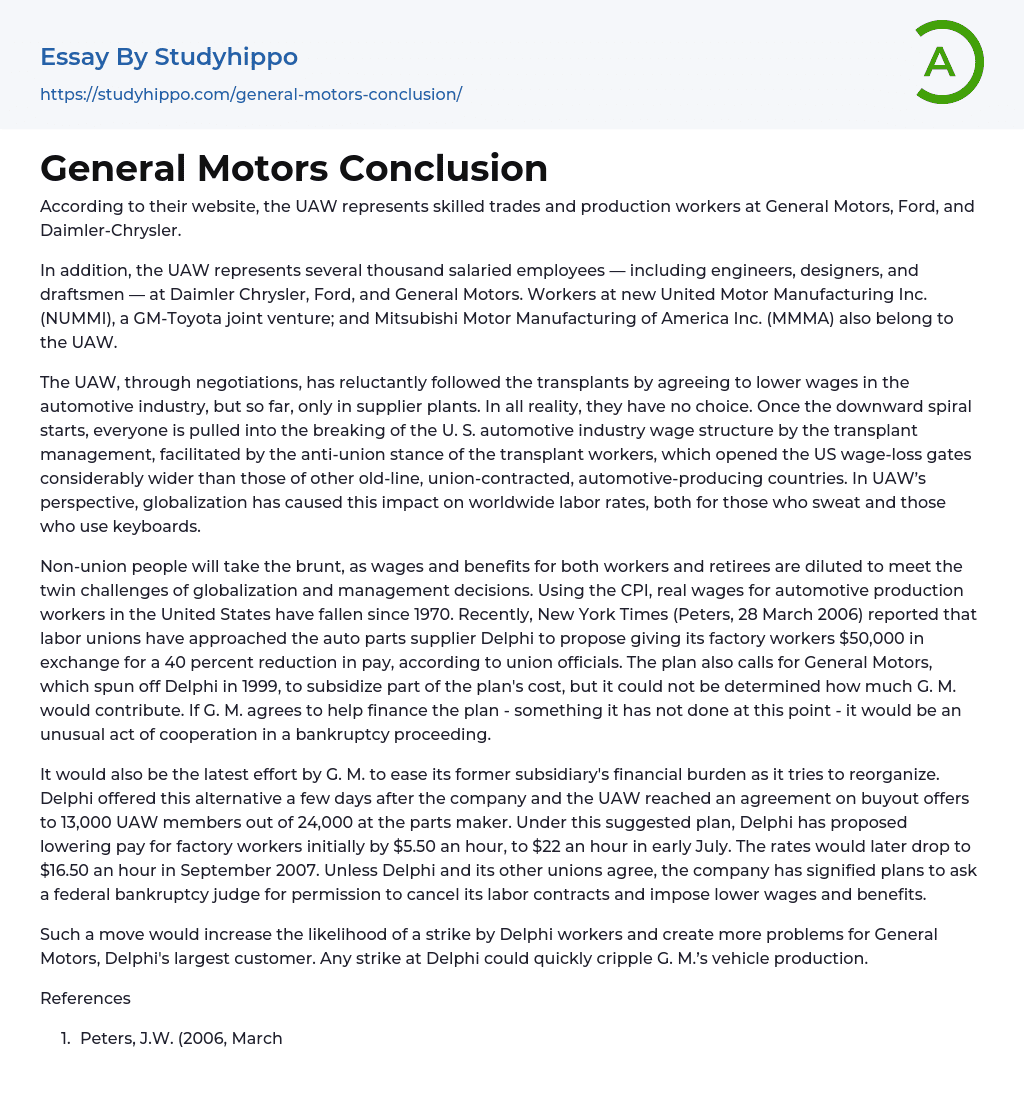 General Motors Conclusion Essay Example