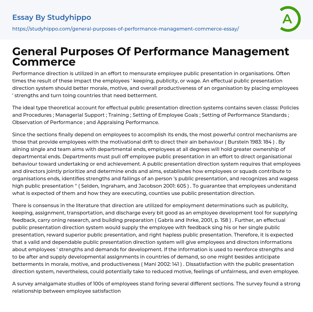 General Purposes Of Performance Management Commerce Essay Example