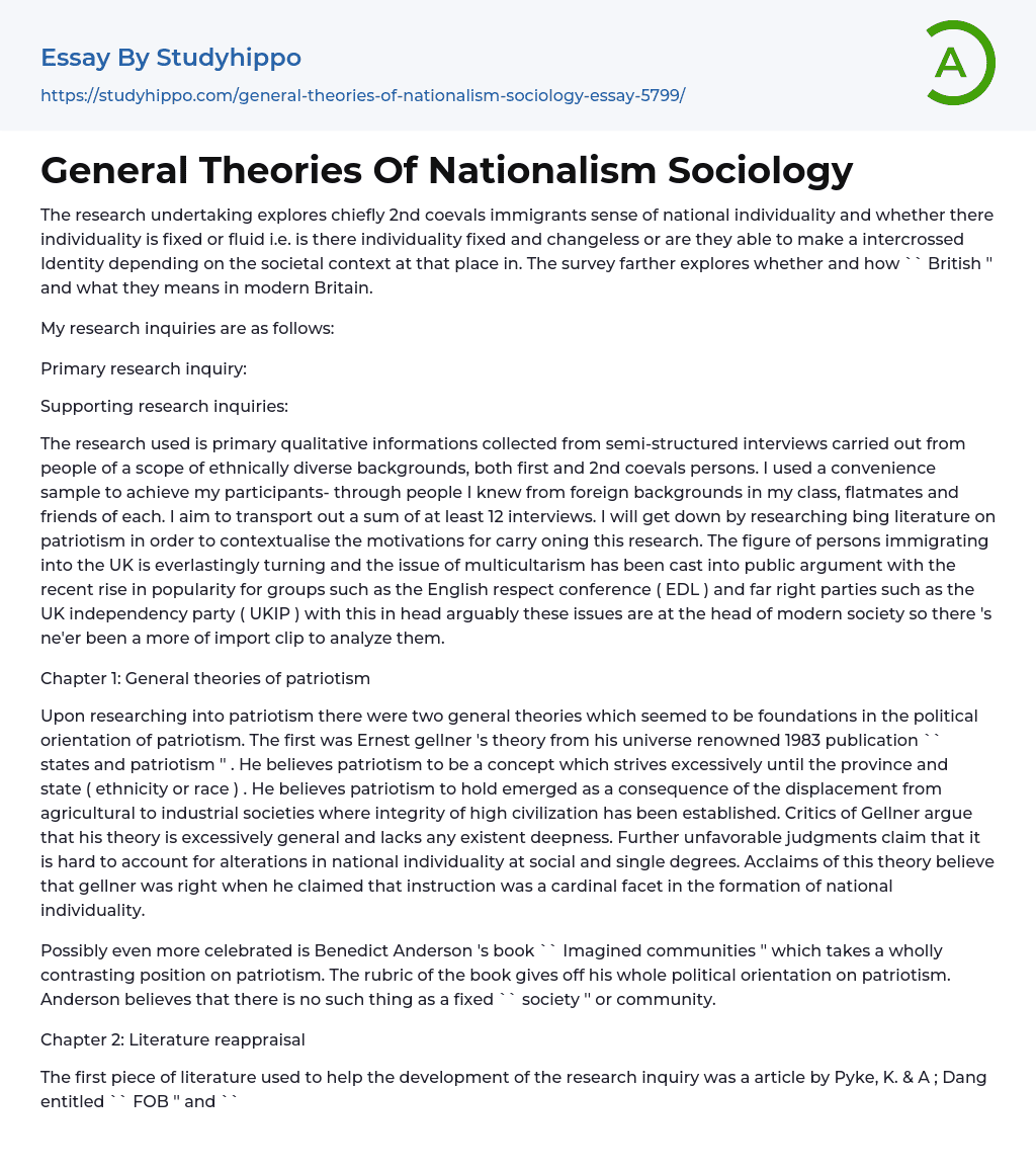 General Theories Of Nationalism Sociology Essay Example
