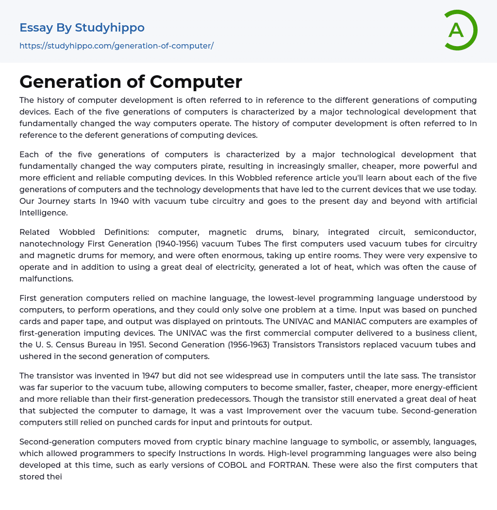 generation of computer 1st to 5th essay