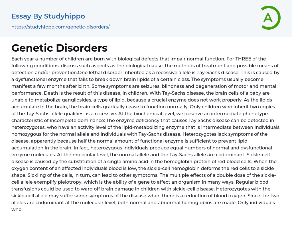 short essay about genetic disorders