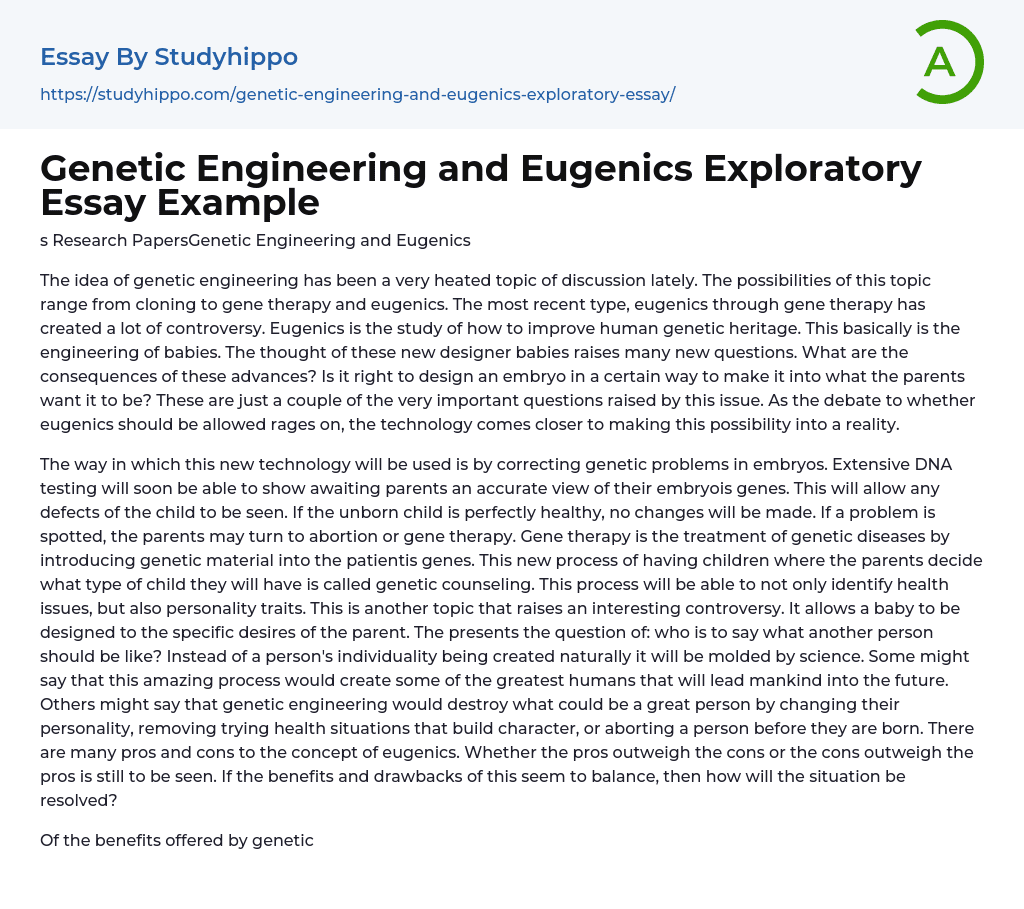 Genetic Engineering and Eugenics Exploratory Essay Example