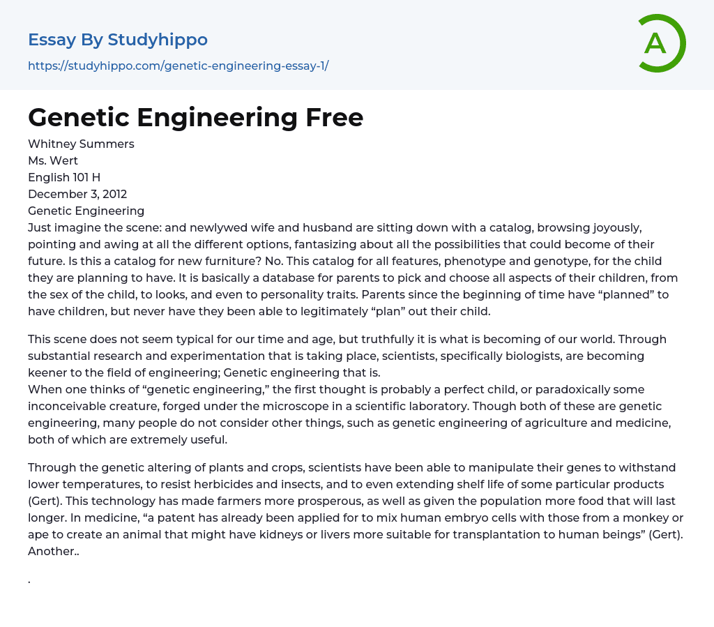 Genetic Engineering Is a Biotechnological Technique Essay Example