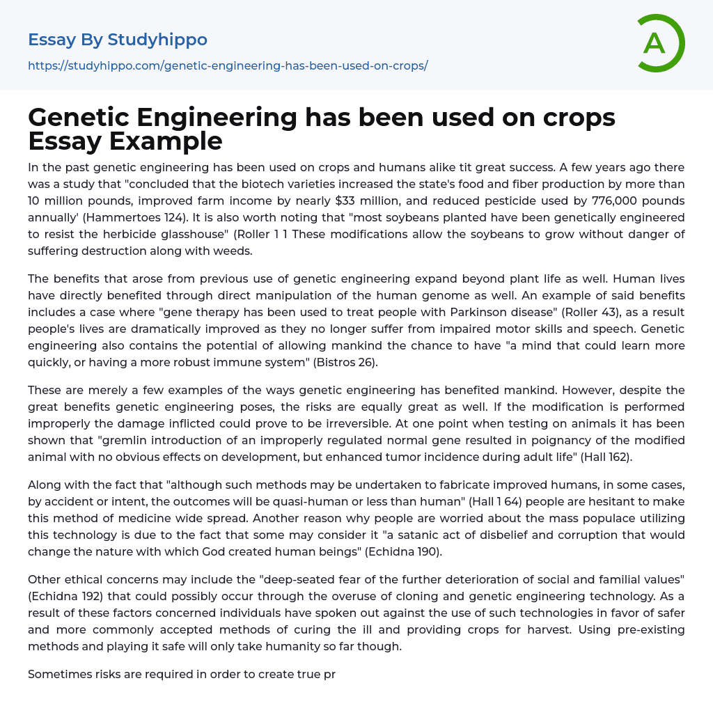 Genetic Engineering has been used on crops Essay Example