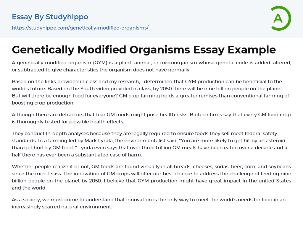 Genetically Modified Organisms Essay Example