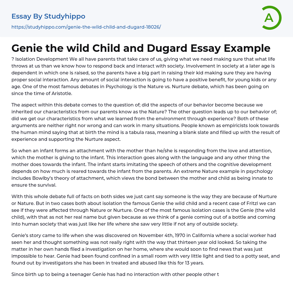 Genie the wild Child and Dugard Essay Example