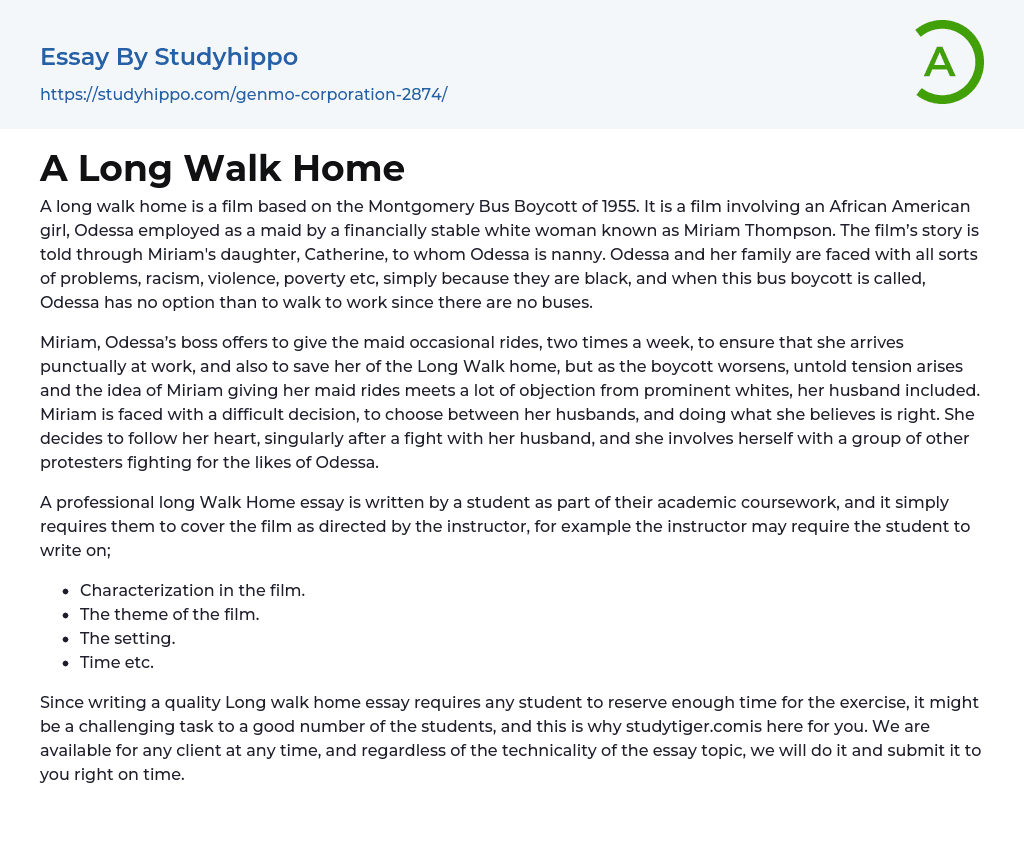 A Long Walk Home Essay Example