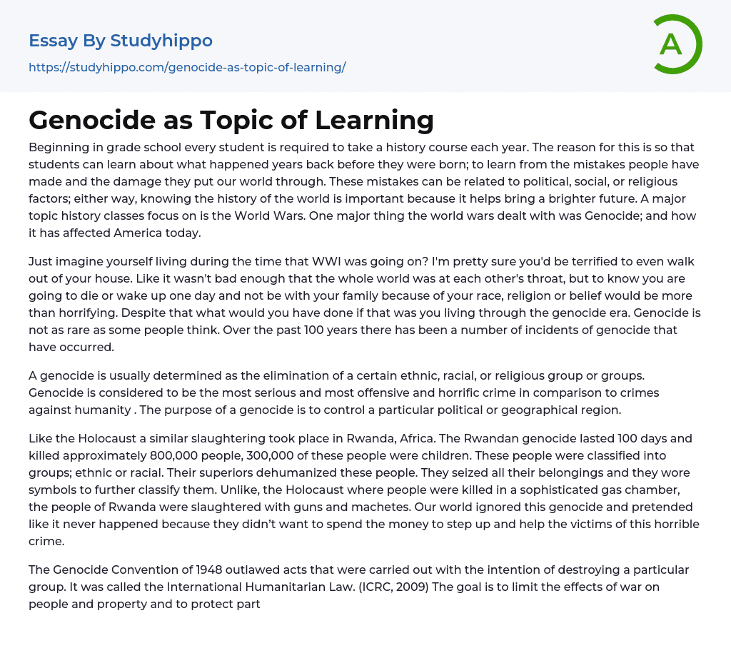 Genocide as Topic of Learning Essay Example