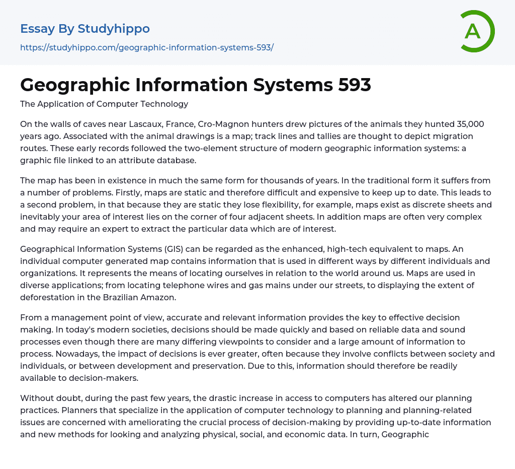 Geographic Information Systems 593 Essay Example