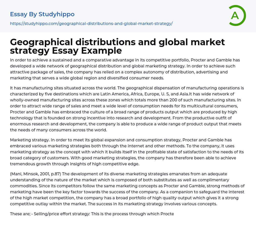 Geographical distributions and global market strategy Essay Example