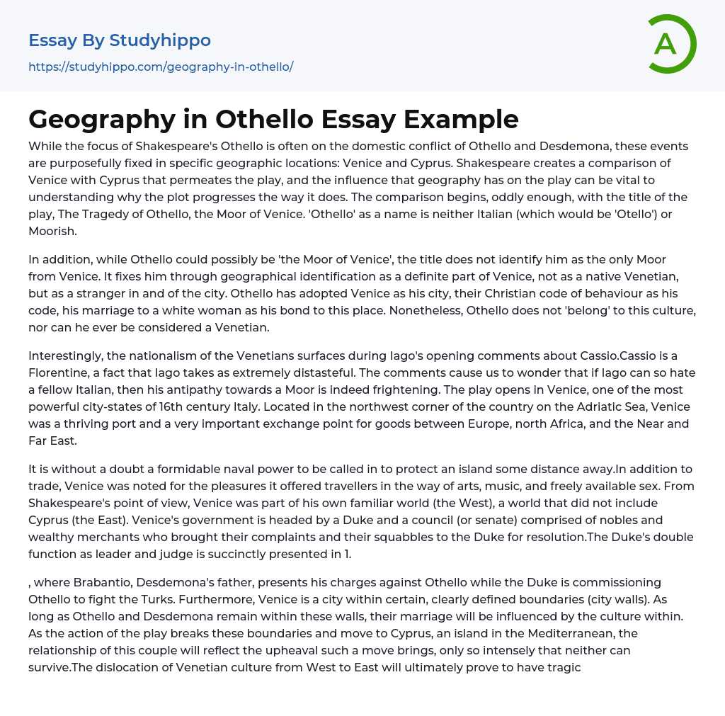 Geography in Othello Essay Example