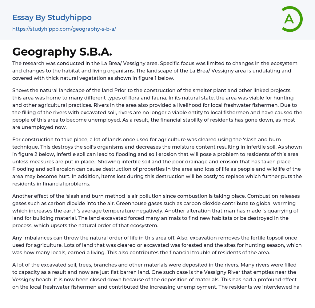 Geography S.B.A. Essay Example