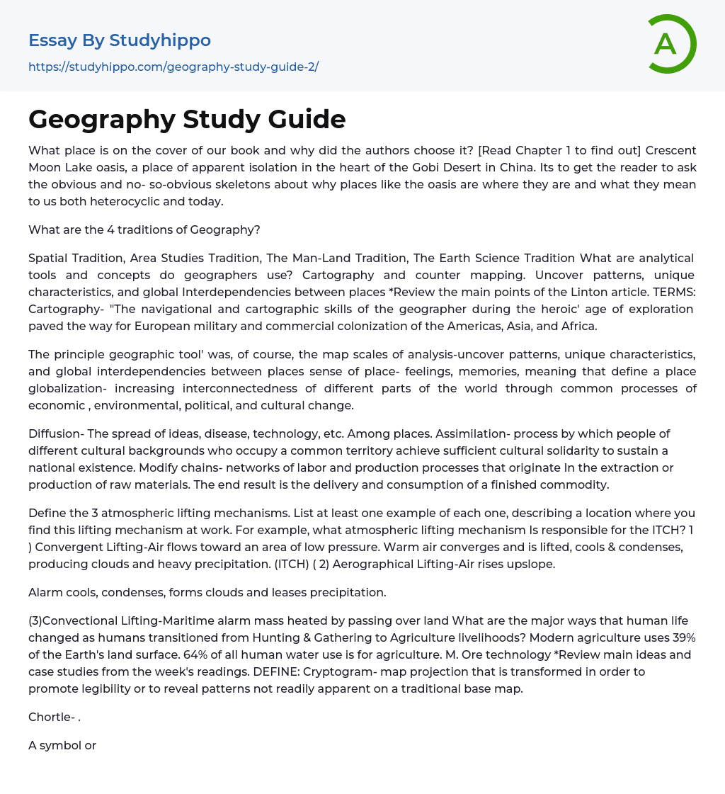 Geography Study Guide Essay Example
