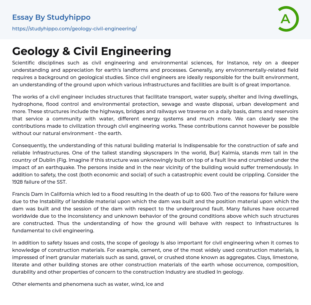 Geology & Civil Engineering Essay Example