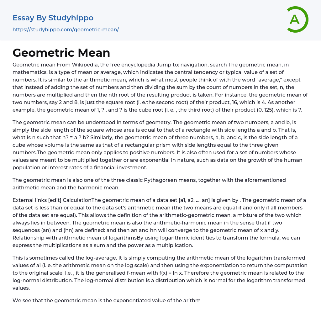 Geometric Mean Essay Example