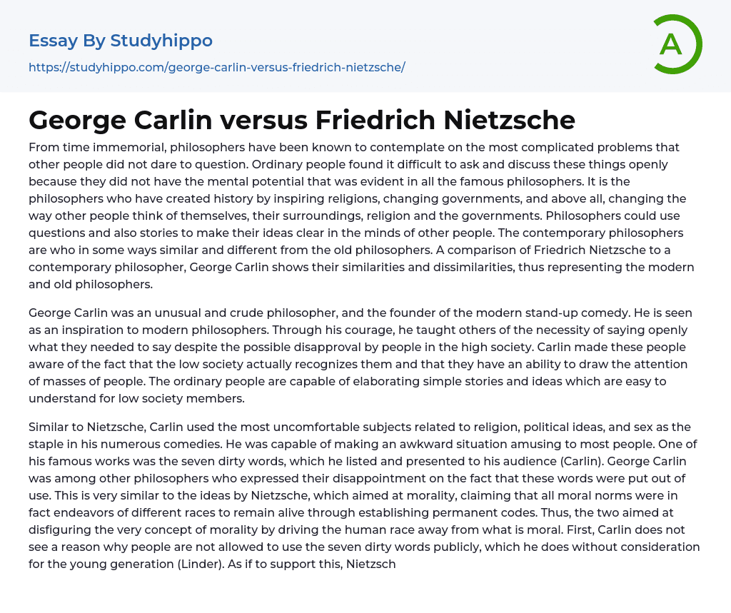 George Carlin versus Friedrich Nietzsche Essay Example