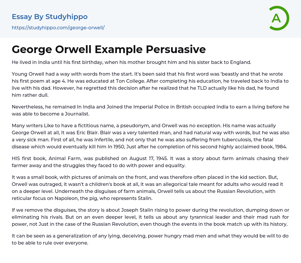 George Orwell Example Persuasive Essay Example