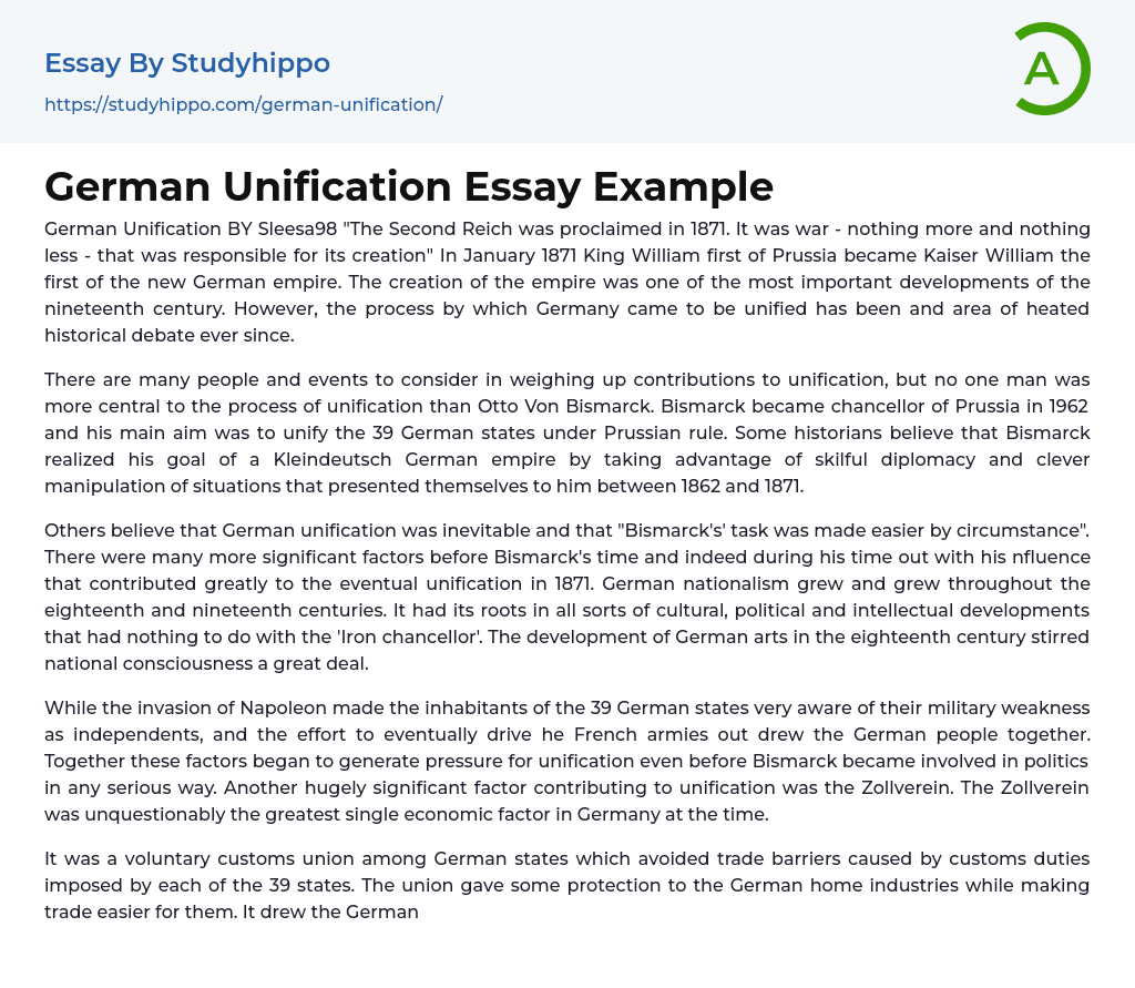 German Unification Essay Example