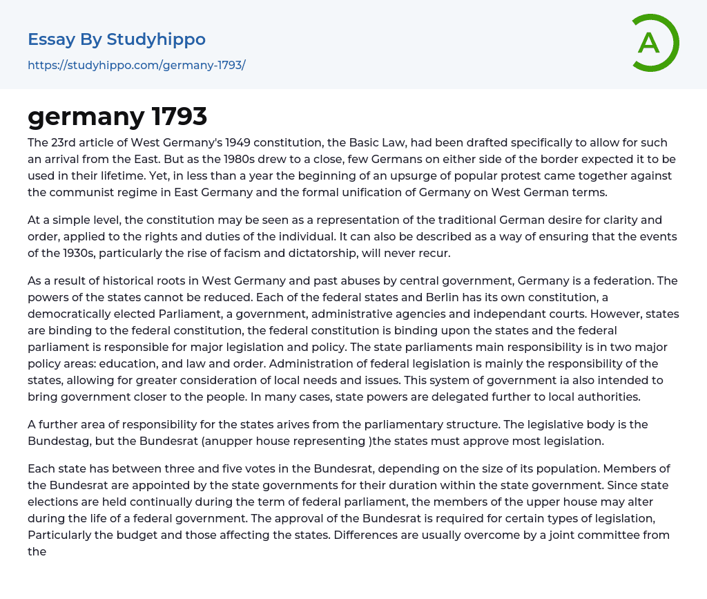 germany 1793 Essay Example