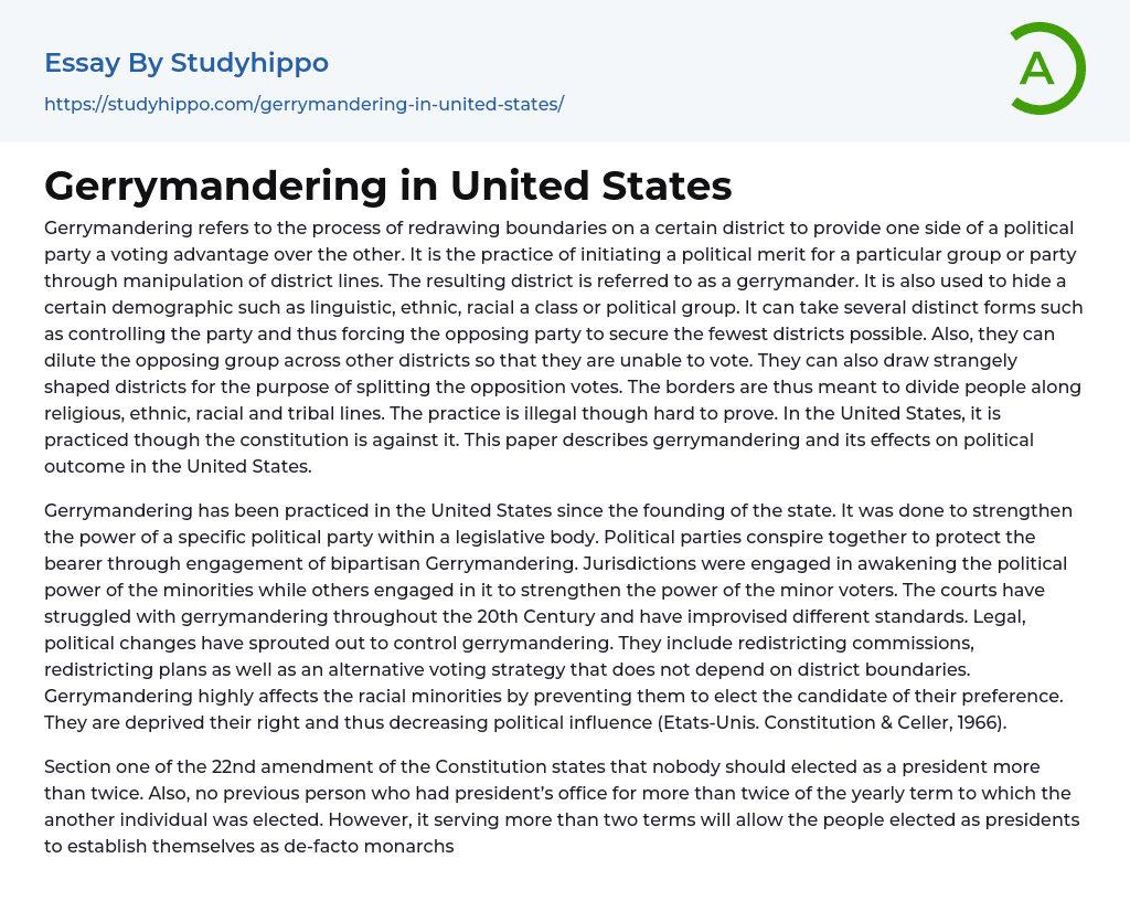 Gerrymandering in United States Essay Example