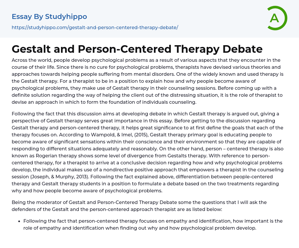 Gestalt and Person-Centered Therapy Debate Essay Example