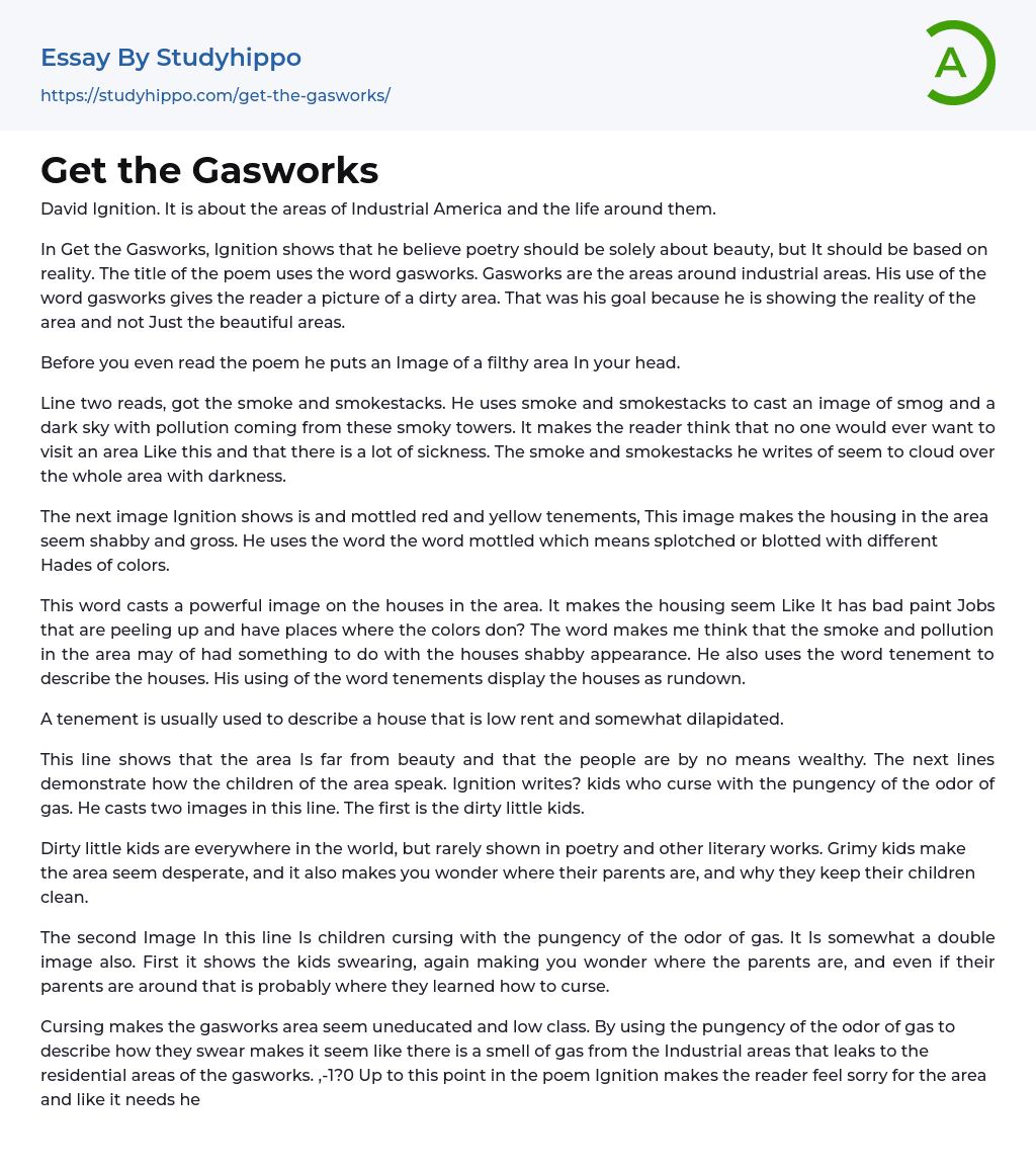 Get the Gasworks Essay Example