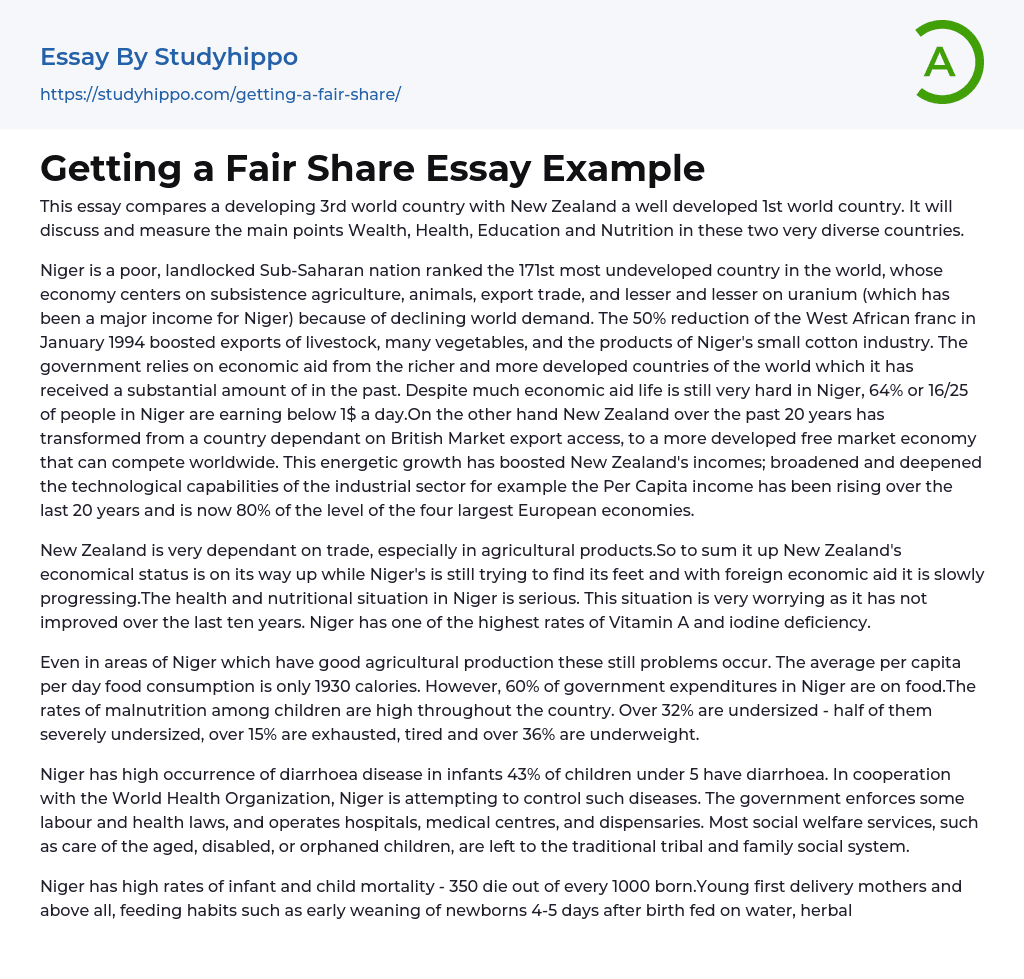 Getting a Fair Share Essay Example